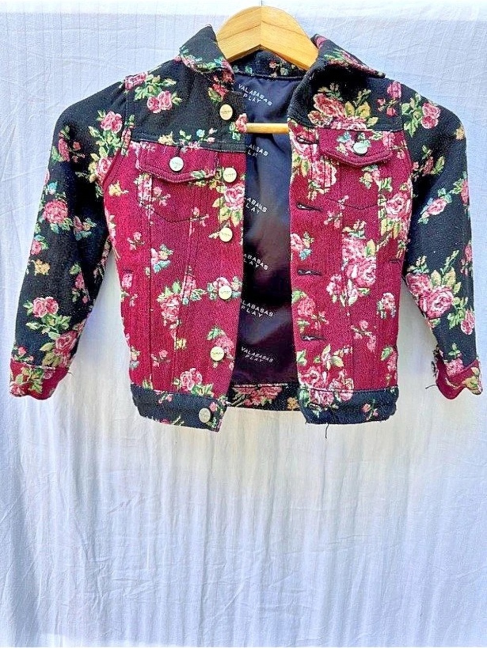 Valabasas Play Kids Tapestry Trucker Jacket 3T 4T Burgundy Floral Rose